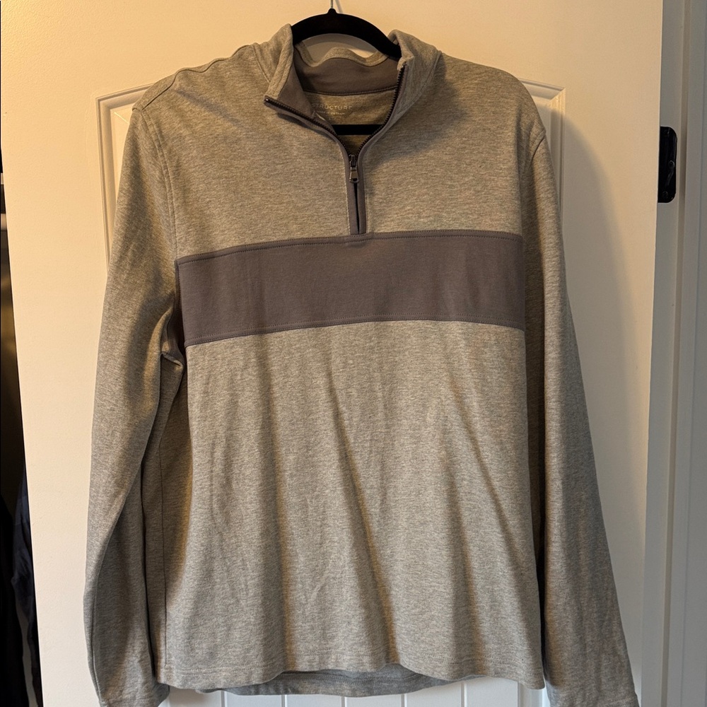 Structure Men's Light Gray and Charcoal Zip-Up Sweater